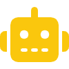 Ícono de robot amarillo con forma cuadrada y orejas.