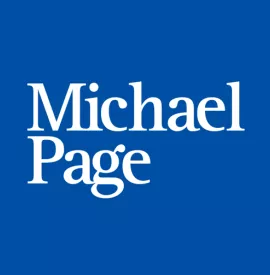 Logo de Michael Page en fondo azul.