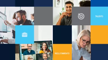 Collage de personas trabajando en oficina y videollamada.