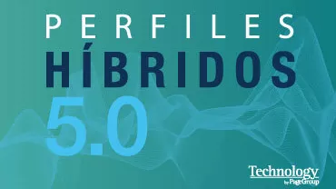 Texto de 'Perfiles Híbridos 5.0' sobre fondo verde con ondas.