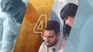 Equipo de oficina trabajando en un proyecto con superposición de colores.