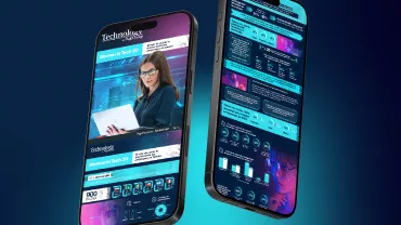Dos smartphones muestran una interfaz tecnológica futurista.
