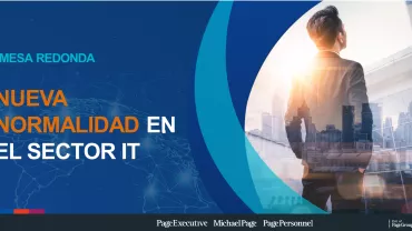 Hombre mirando horizonte urbanizado con texto de evento IT.