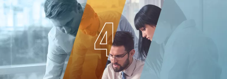 Equipo de oficina trabajando en un proyecto con superposición de colores.