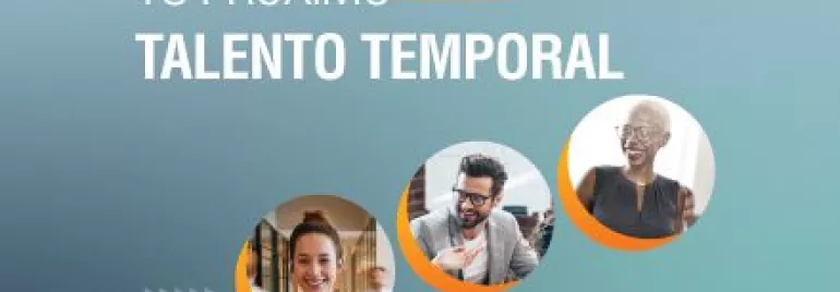 Texto: Tu próximo talento temporal. Imágenes de tres personas sonriendo.