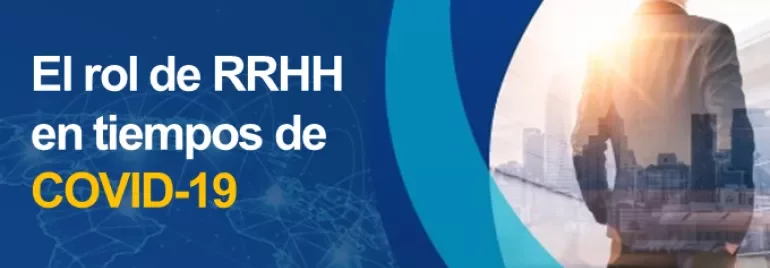 Imagen sobre el rol de RRHH en la era COVID-19, con figura de persona y mapa de fondo.