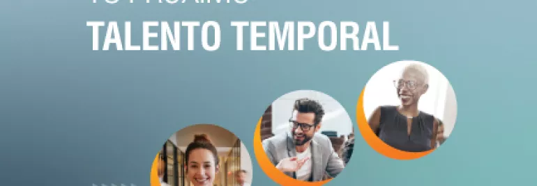 Anuncio 'Tu próximo talento temporal' con fotos de tres personas sonriendo.