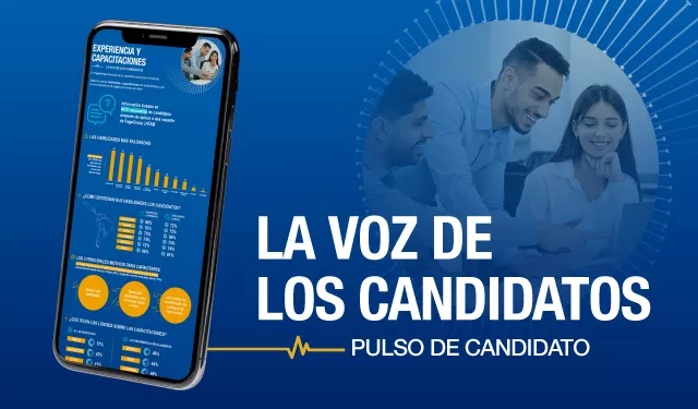 Infografía en un smartphone con texto 'La Voz de los Candidatos'.