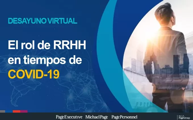 Imagen sobre el rol de RRHH en la era COVID-19, con figura de persona y mapa de fondo.